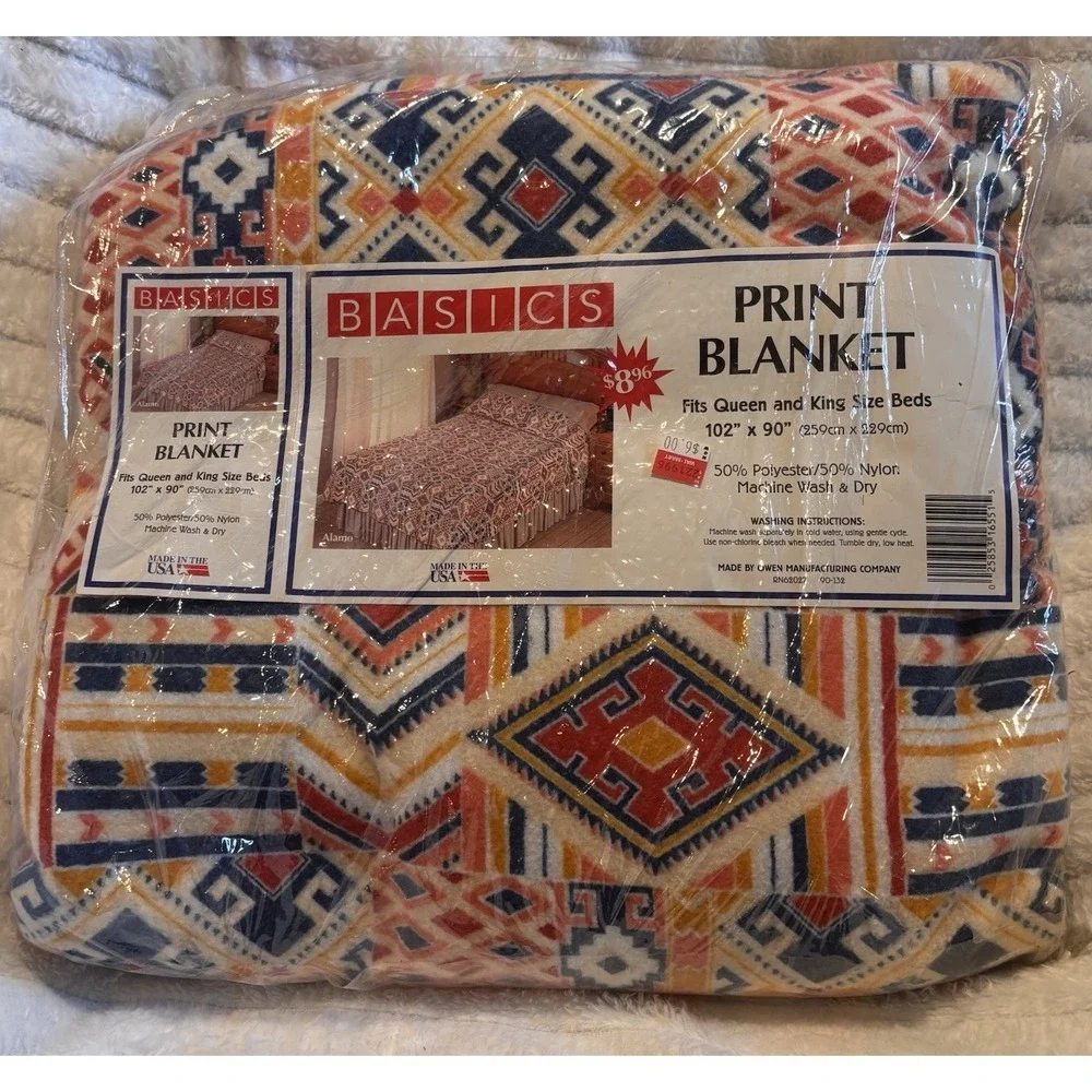 Vtg Southwestern Print Blanket Queen/King Poly Nylon Open Bag USA Walmart Basics